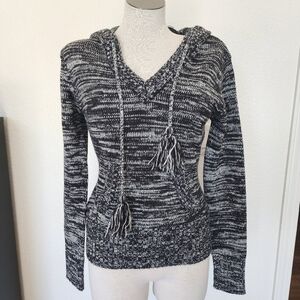 Op Ocean Pacific V- Neck Fair Isle Pattern Black & White Women's Hoodie Size L